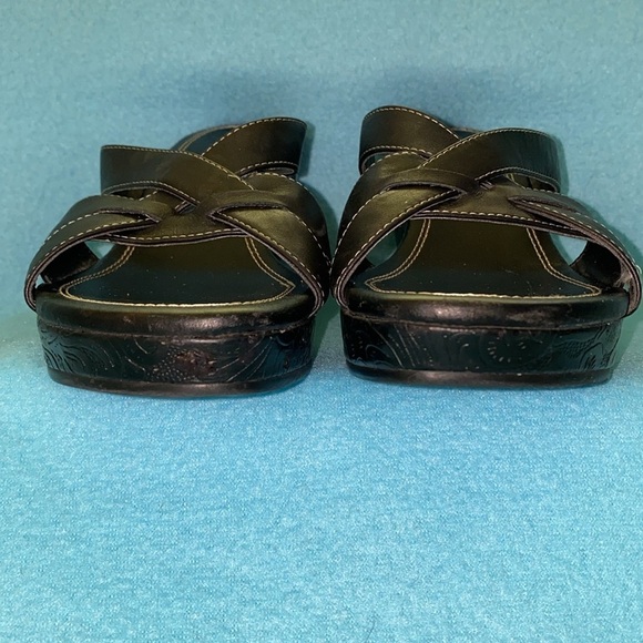 LIZ CLAIBORNE Seville leather wedge black strap chunky summer sandals size 6.5 M - Picture 5 of 12